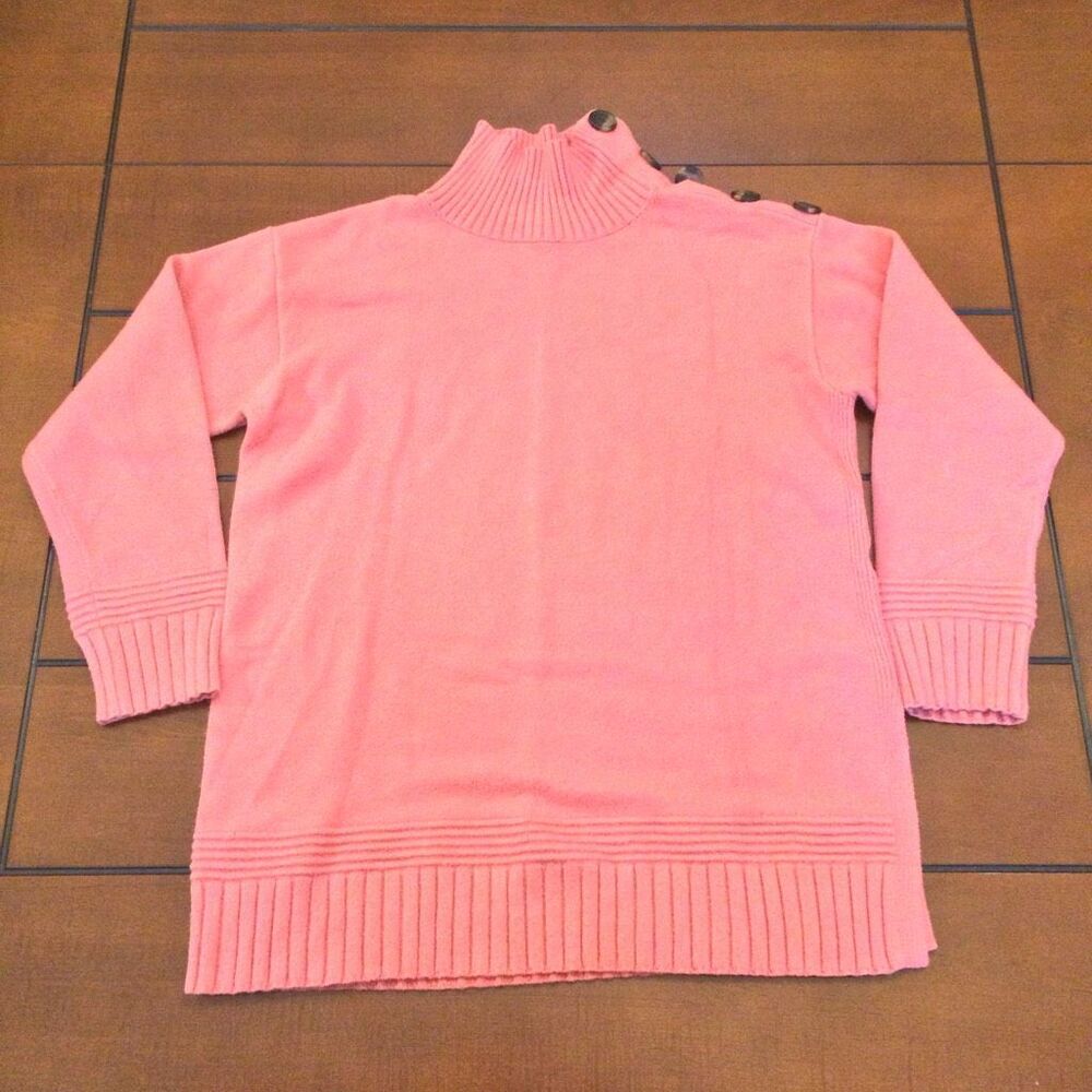 Anthropologie Margarita Mock Neck Tunic Sweater Pink Button Shoulder small